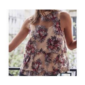 Anthropologie Moulinette Soeurs Sheer Shell Peplum Floral Blouse